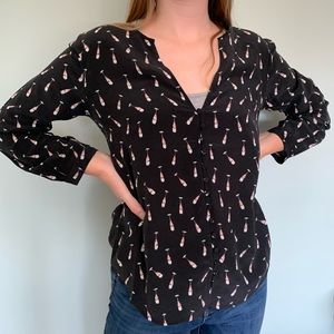 Joie Silk Champagne Bottle Blouse S